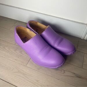 John Fluevog Lavender Leather Clogs